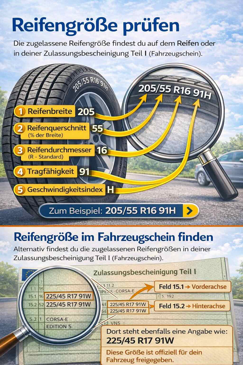 So finden Sie die richtige Reifengröße – Reifengröße ablesen